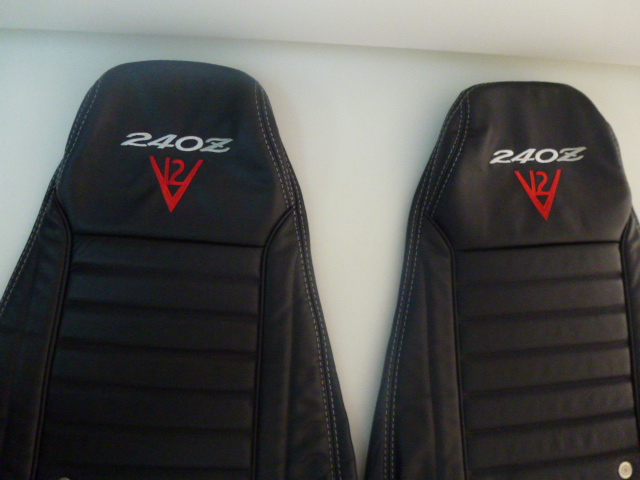 Interior Innovations 240Z/260Z/280Z Custom Front Genuine Leather Seat Covers with Light Golden Stitching and Z Logo 